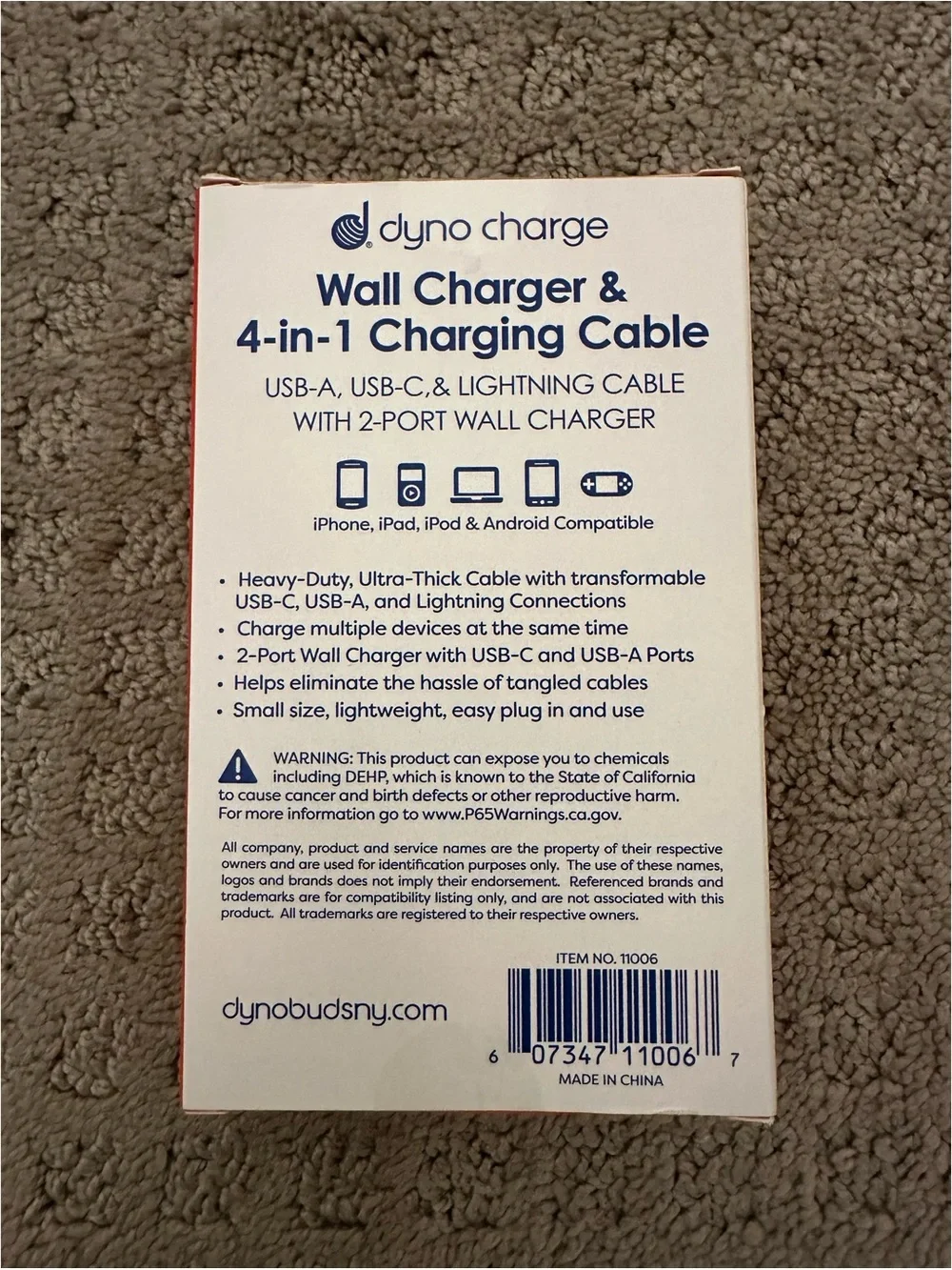 BRAND NEW Dyno Charge 4 ft. Wall Charger & 4-in-1 Charging Cable Kit
